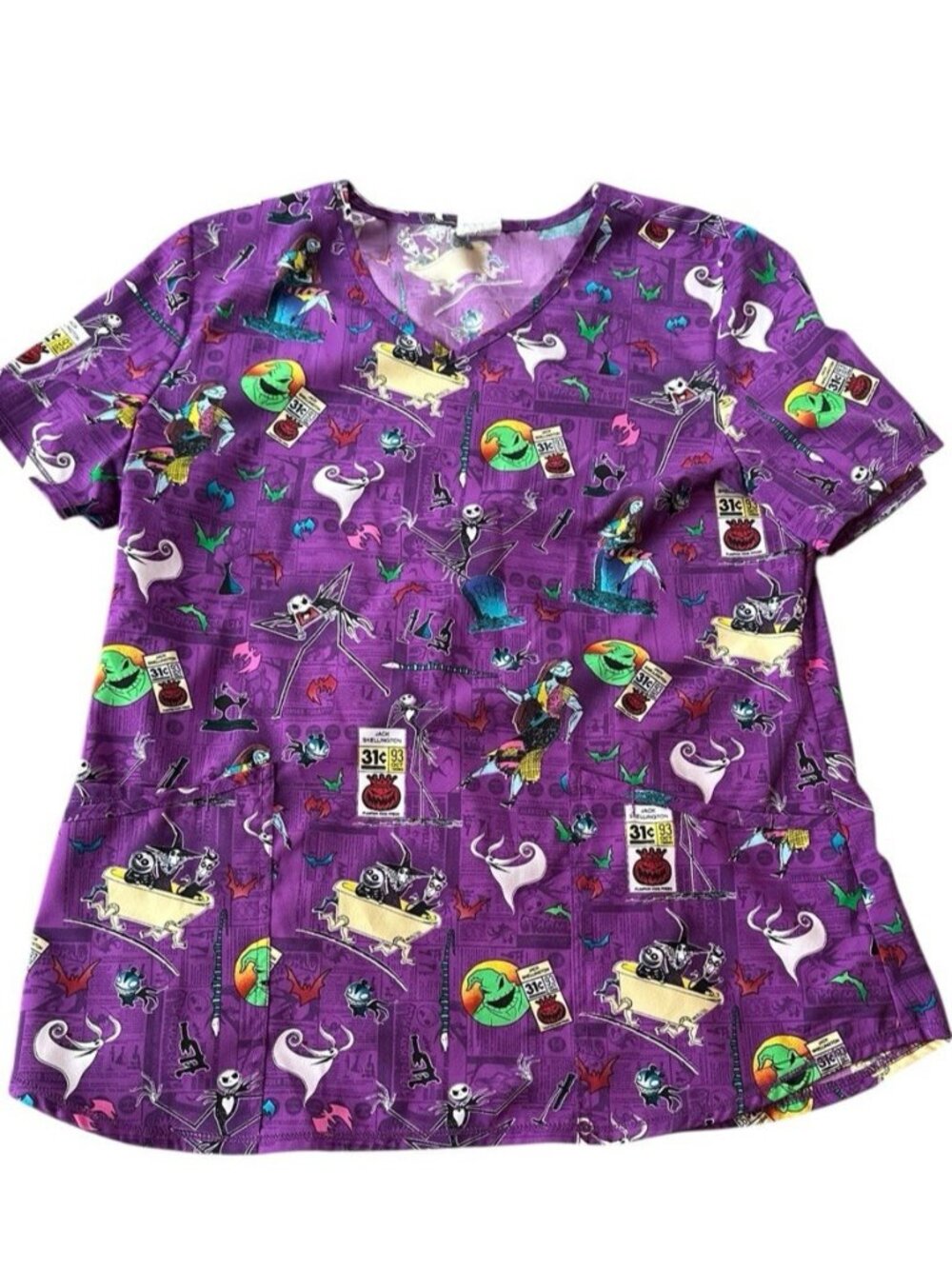 Disney The Nightmare Before Christmas Women Scrub Top Medium Purple Y2K Kidcore